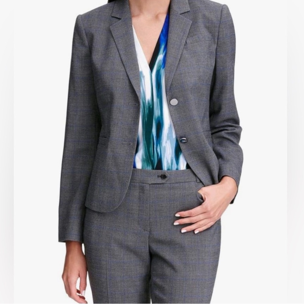Calvin Klein Women’s Plaid Office Wear Two-Button Blazer